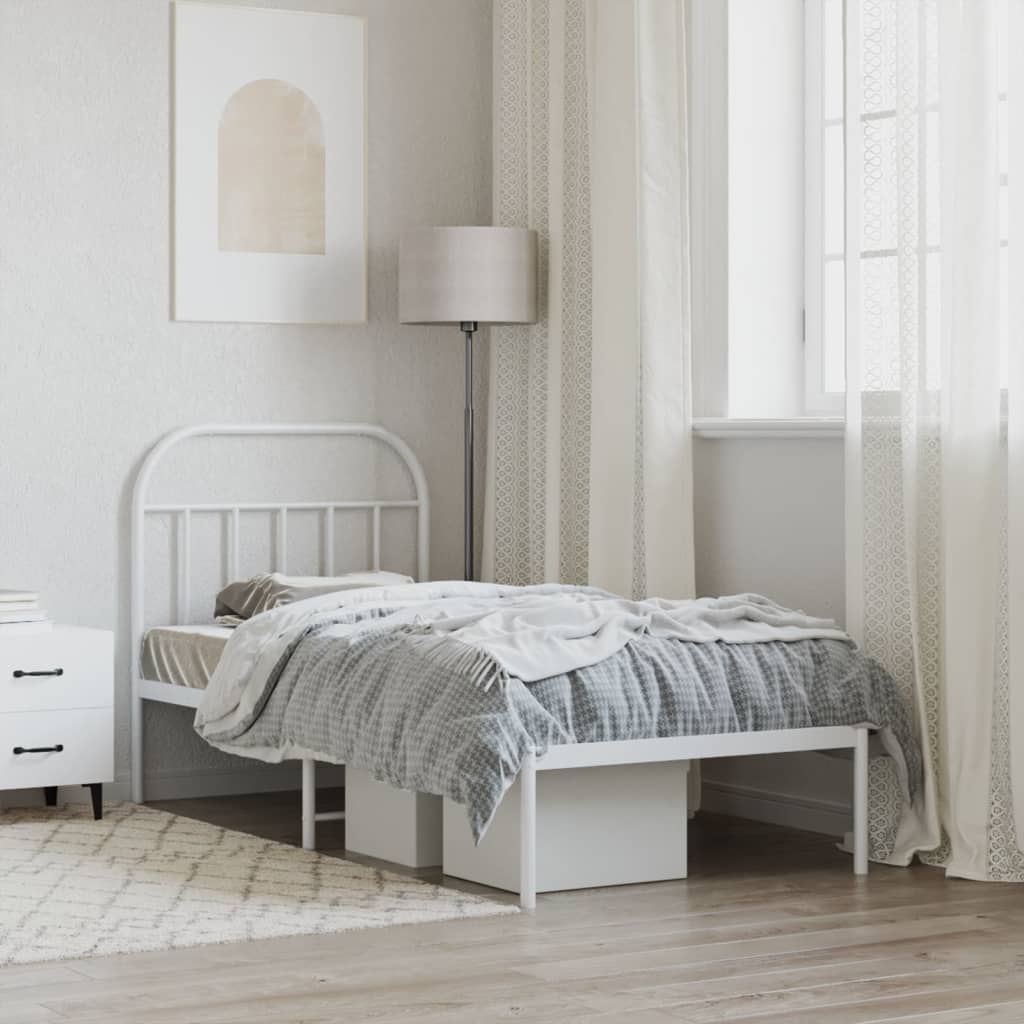 Bedframe met hoofdbord metaal wit 90x200 cm is nu te koop bij PeponiXL, paradijselijk wonen!