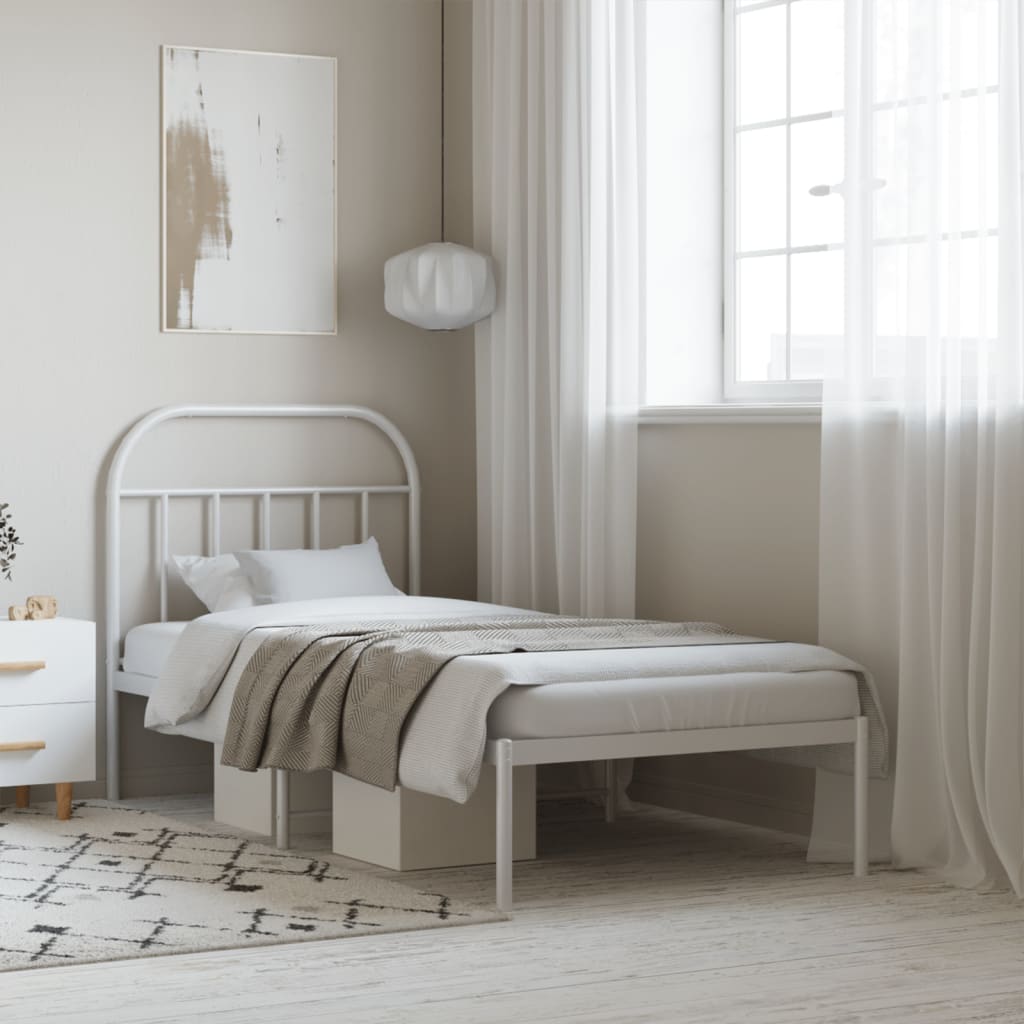 Bedframe met hoofdbord metaal wit 90x200 cm is nu te koop bij PeponiXL, paradijselijk wonen!