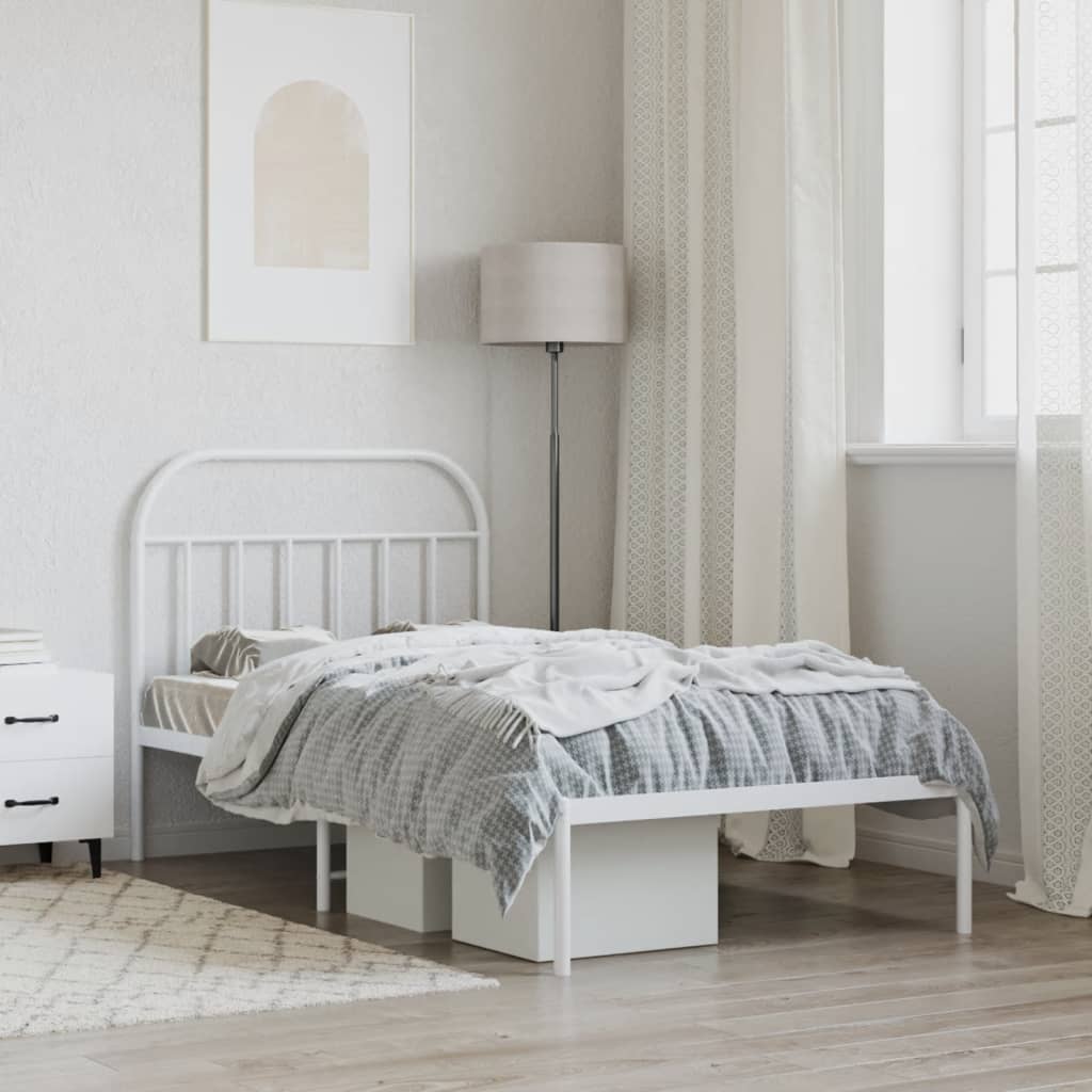 Bedframe met hoofdbord metaal wit 107x203 cm is nu te koop bij PeponiXL, paradijselijk wonen!
