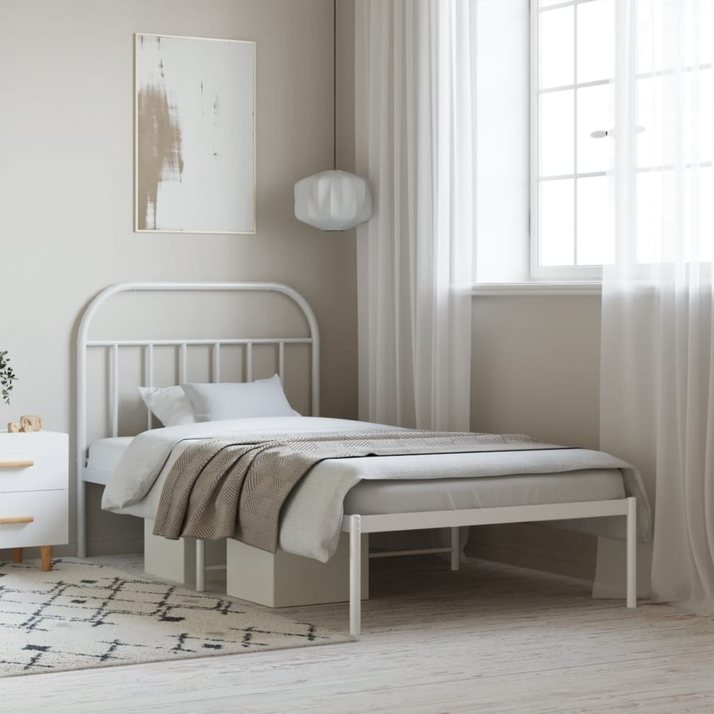 Bedframe met hoofdbord metaal wit 107x203 cm is nu te koop bij PeponiXL, paradijselijk wonen!