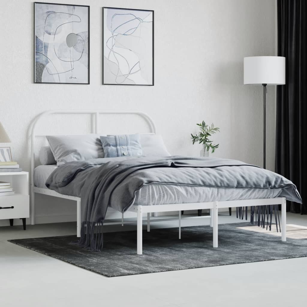Bedframe met hoofdbord metaal wit 120x190 cm is nu te koop bij PeponiXL, paradijselijk wonen!