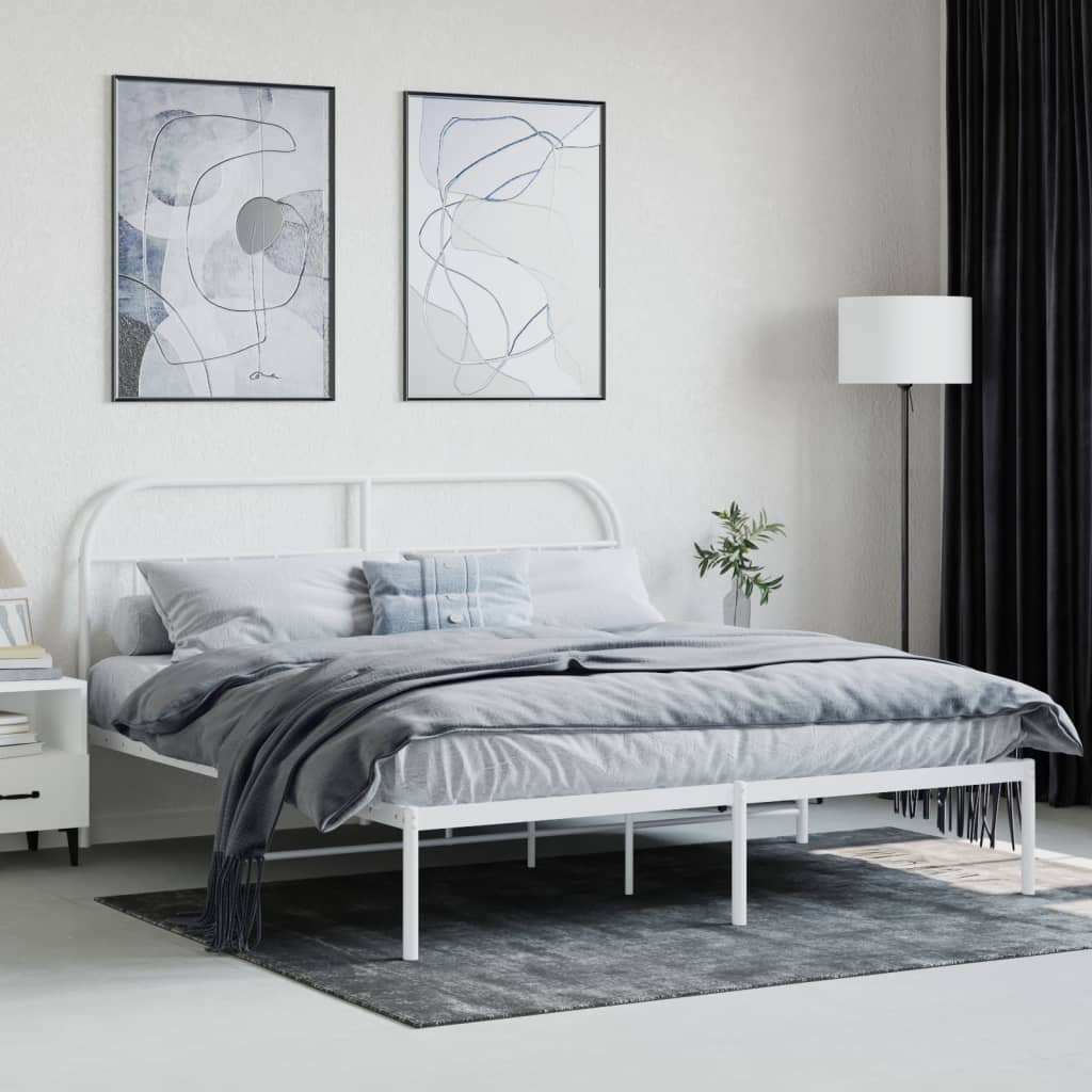 Bedframe met hoofdbord metaal wit 160x200 cm is nu te koop bij PeponiXL, paradijselijk wonen!