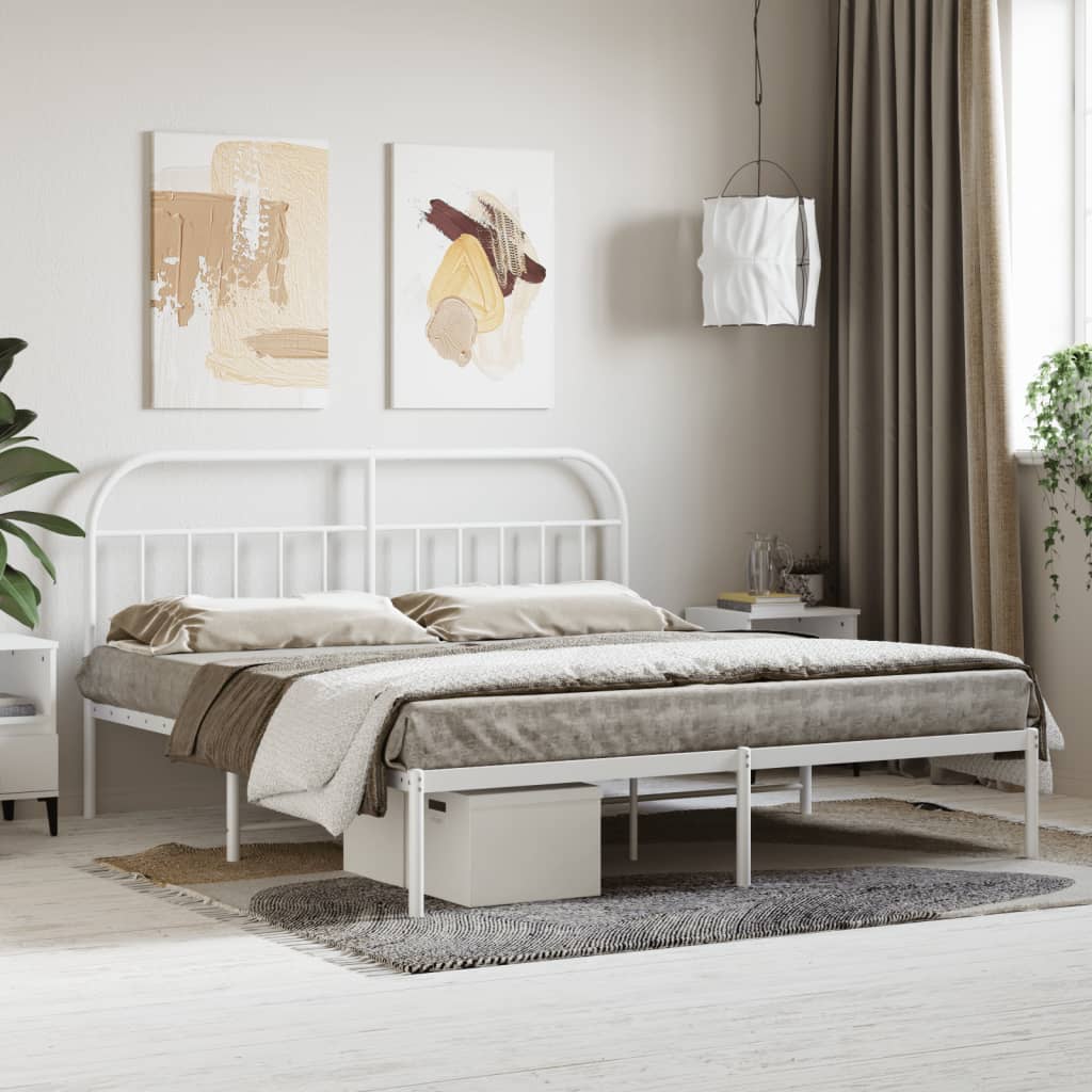 Bedframe met hoofdbord metaal wit 160x200 cm is nu te koop bij PeponiXL, paradijselijk wonen!