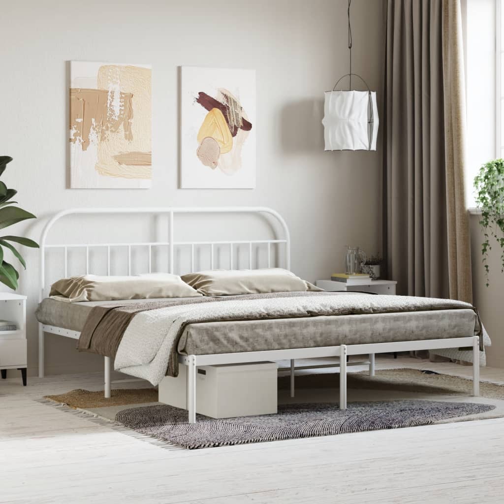 Bedframe met hoofdbord metaal wit 180x200 cm is nu te koop bij PeponiXL, paradijselijk wonen!