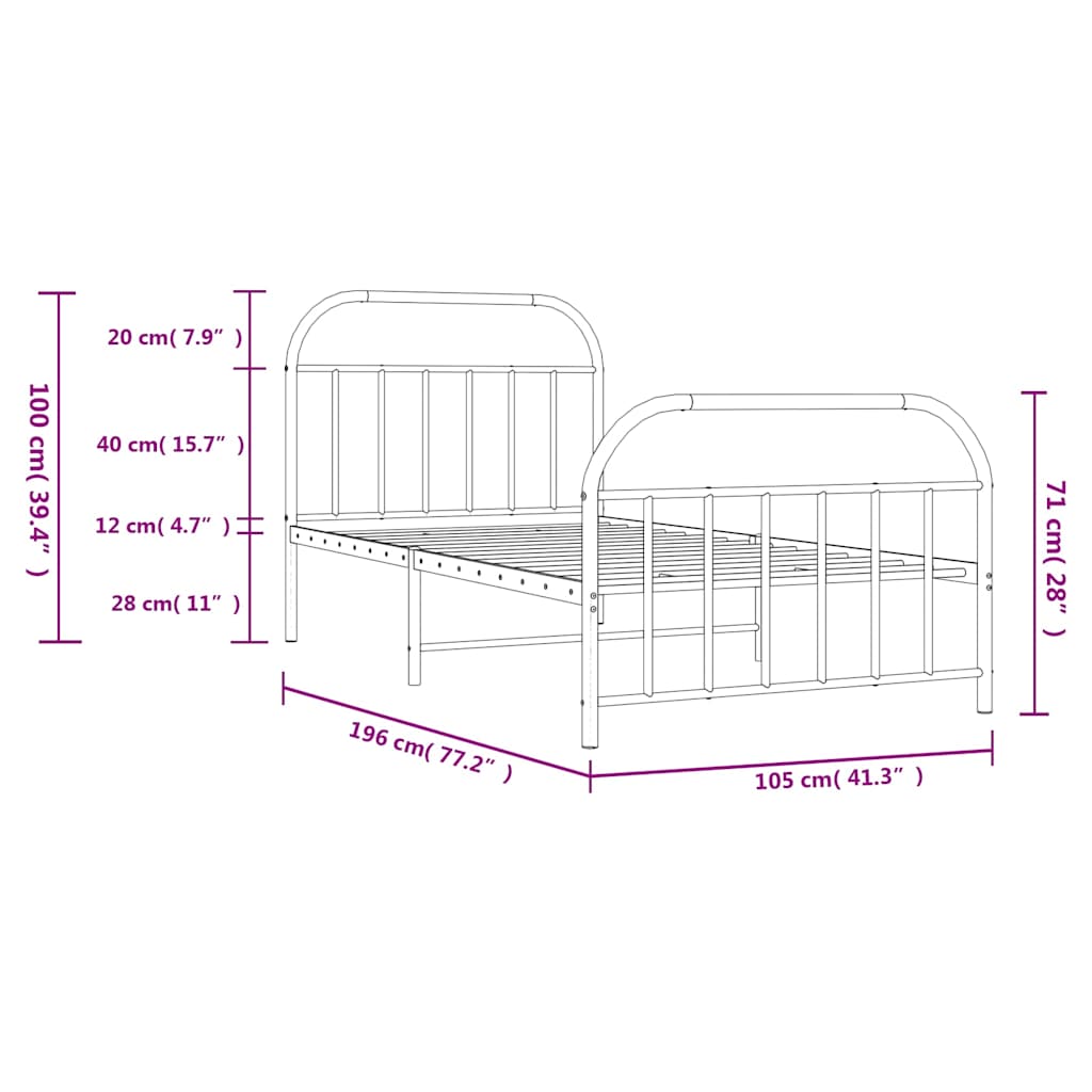 Bedframe met hoofd- en voeteneinde metaal wit 100x190 cm is nu te koop bij PeponiXL, paradijselijk wonen!