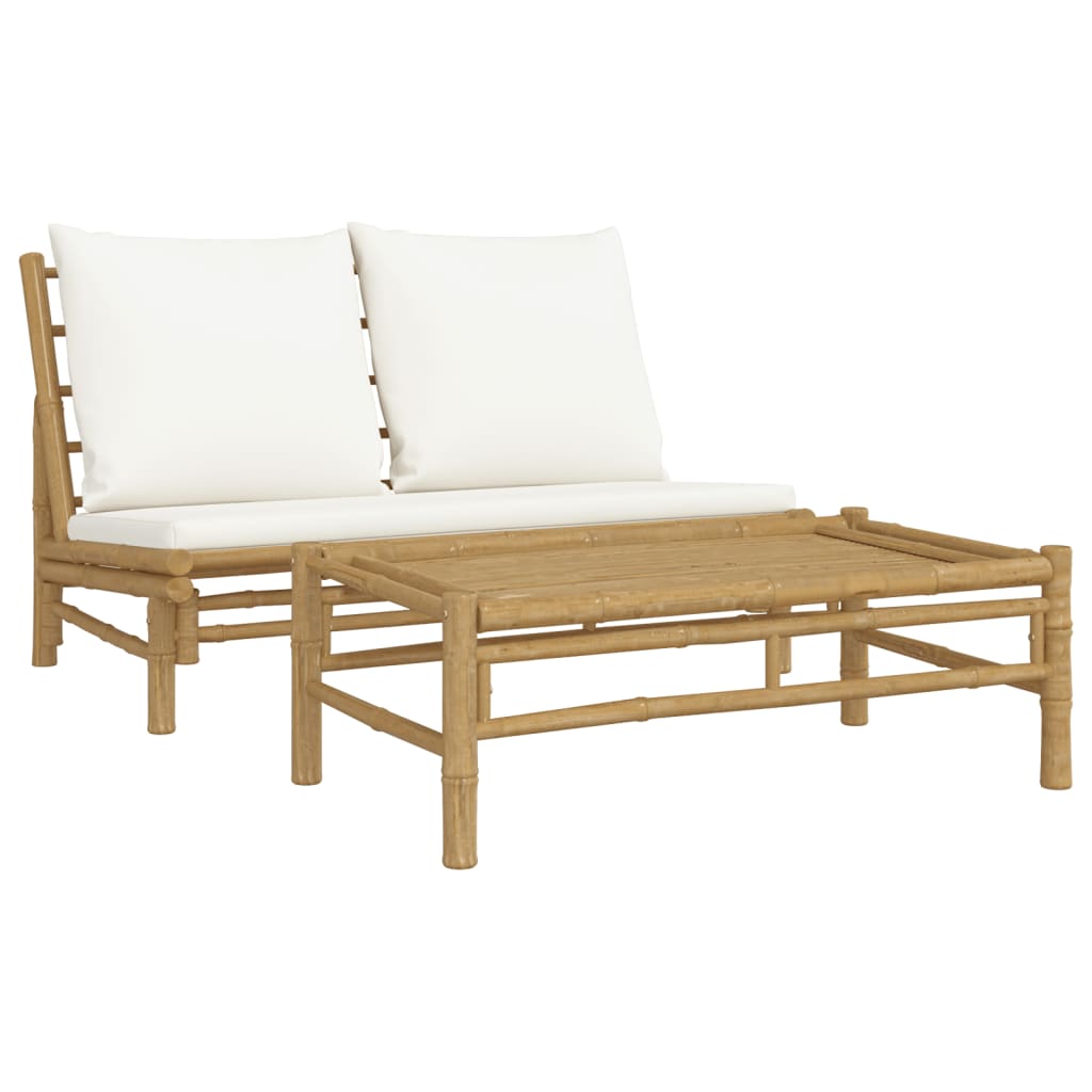 2-delige Loungeset met kussens bamboe crèmewit is nu te koop bij PeponiXL, paradijselijk wonen!