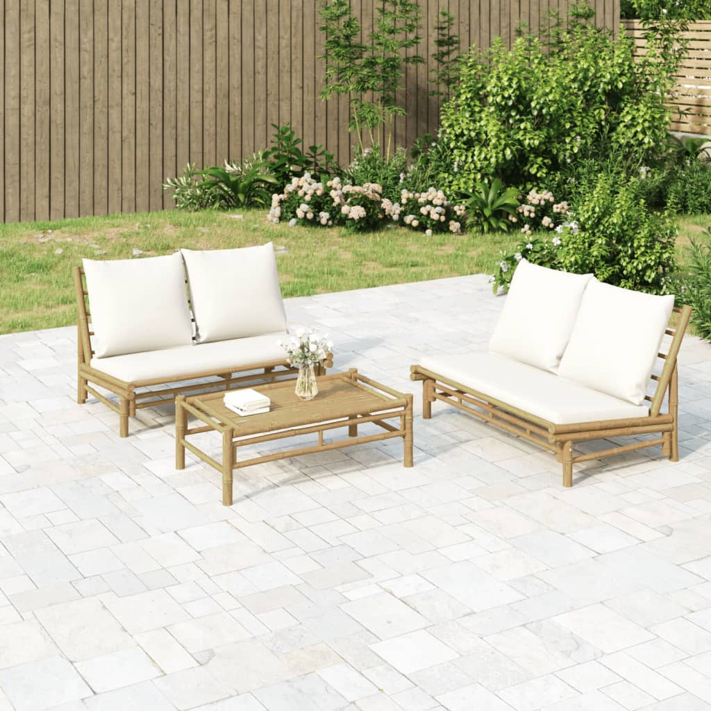2-delige Loungeset met kussens bamboe crèmewit is nu te koop bij PeponiXL, paradijselijk wonen!