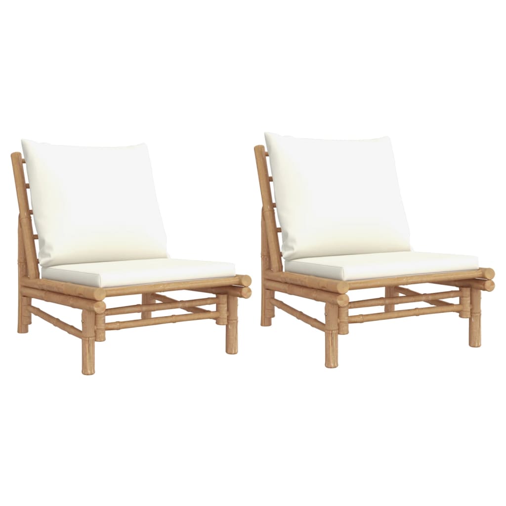 Tuinstoelen 2 st met crèmewitte kussens bamboe is nu te koop bij PeponiXL, paradijselijk wonen!