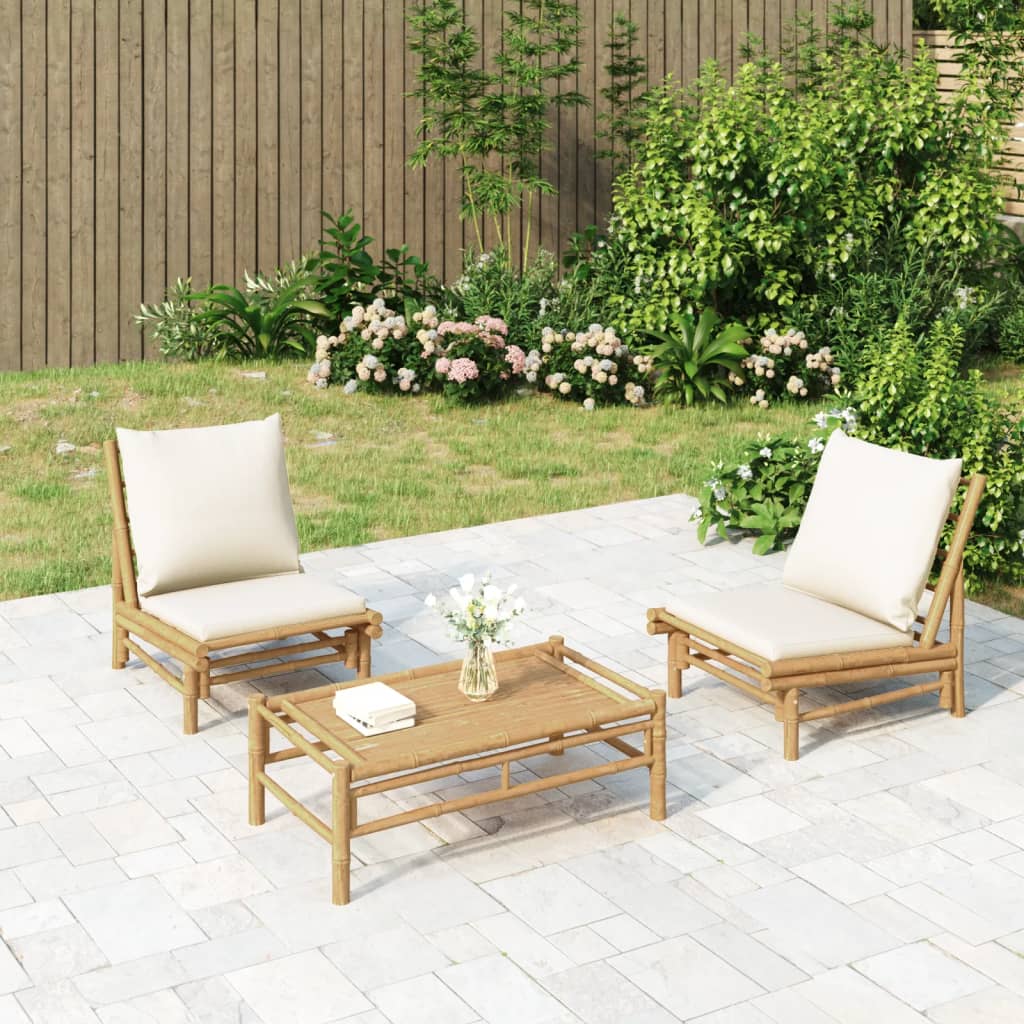 Tuinstoelen 2 st met crèmewitte kussens bamboe is nu te koop bij PeponiXL, paradijselijk wonen!