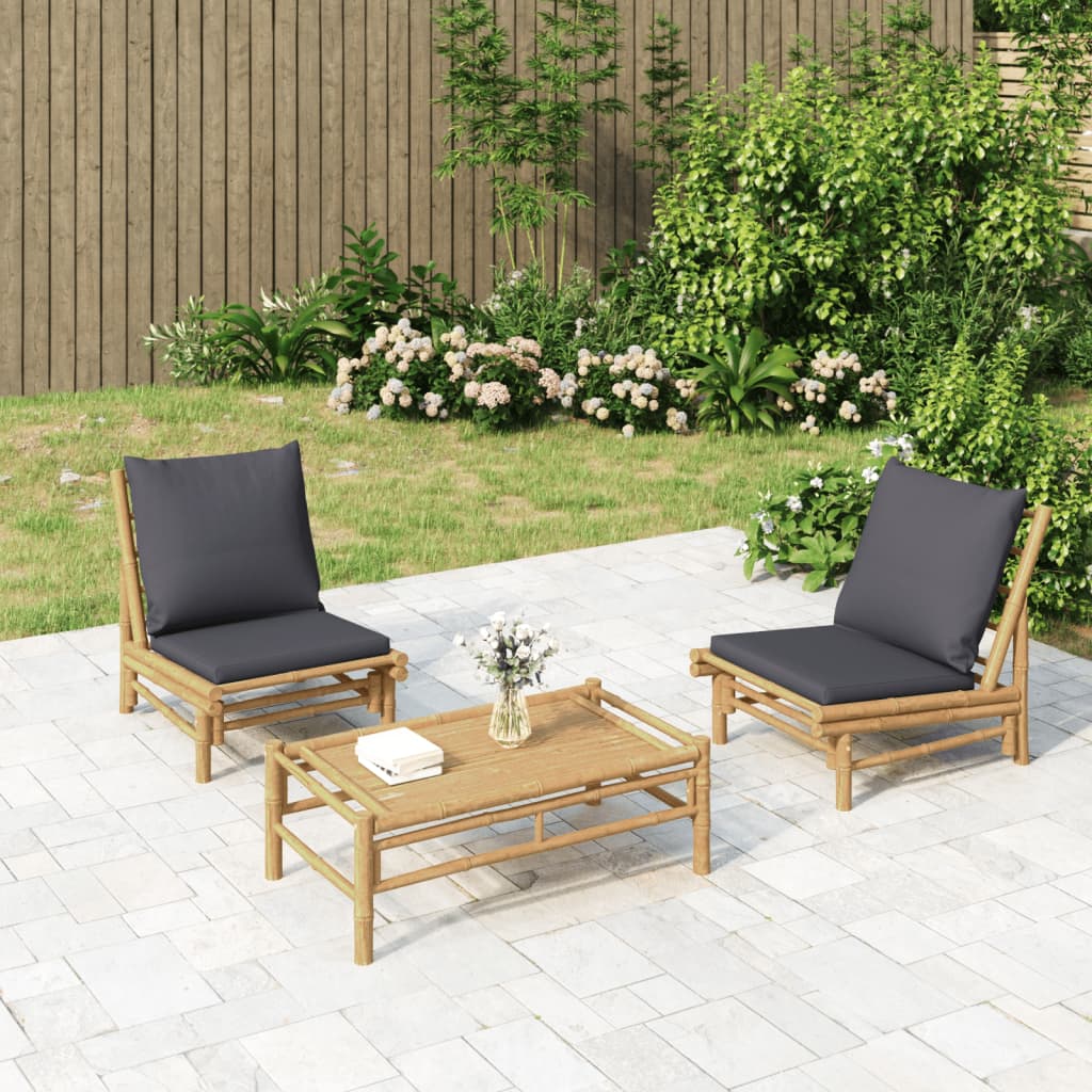 Tuinstoelen 2 st met donkergrijze kussens bamboe is nu te koop bij PeponiXL, paradijselijk wonen!