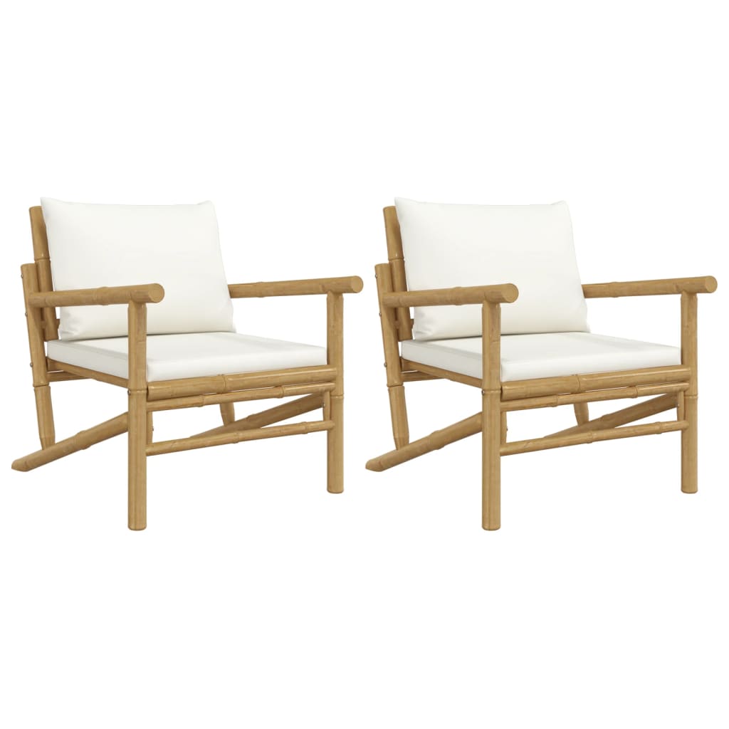 Tuinstoelen 2 st met crèmewitte kussens bamboe is nu te koop bij PeponiXL, paradijselijk wonen!