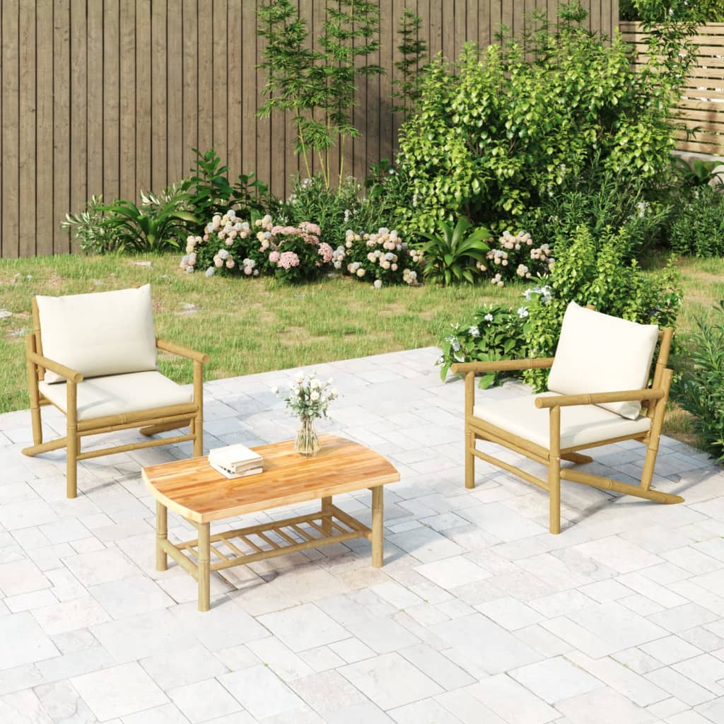 Tuinstoelen 2 st met crèmewitte kussens bamboe is nu te koop bij PeponiXL, paradijselijk wonen!