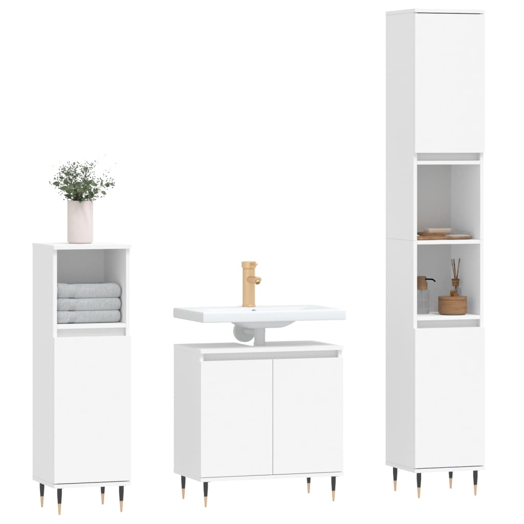3-delige Badkamerkastenset bewerkt hout wit is nu te koop bij PeponiXL, paradijselijk wonen!