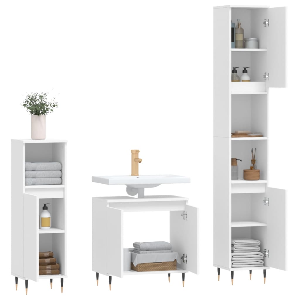 3-delige Badkamerkastenset bewerkt hout wit is nu te koop bij PeponiXL, paradijselijk wonen!