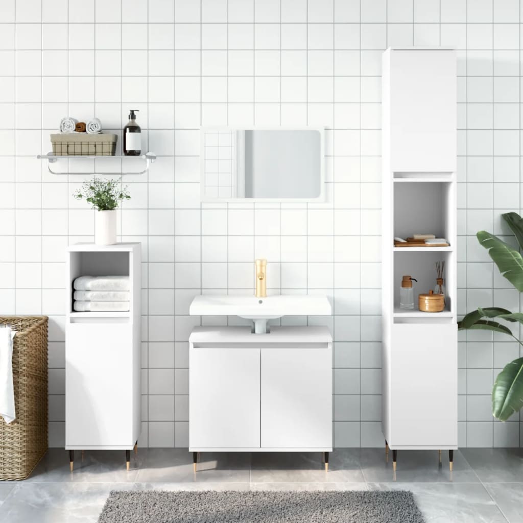 3-delige Badkamerkastenset bewerkt hout wit is nu te koop bij PeponiXL, paradijselijk wonen!