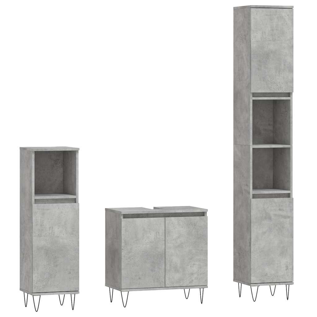 3-delige Badkamerkastenset bewerkt hout betongrijs is nu te koop bij PeponiXL, paradijselijk wonen!