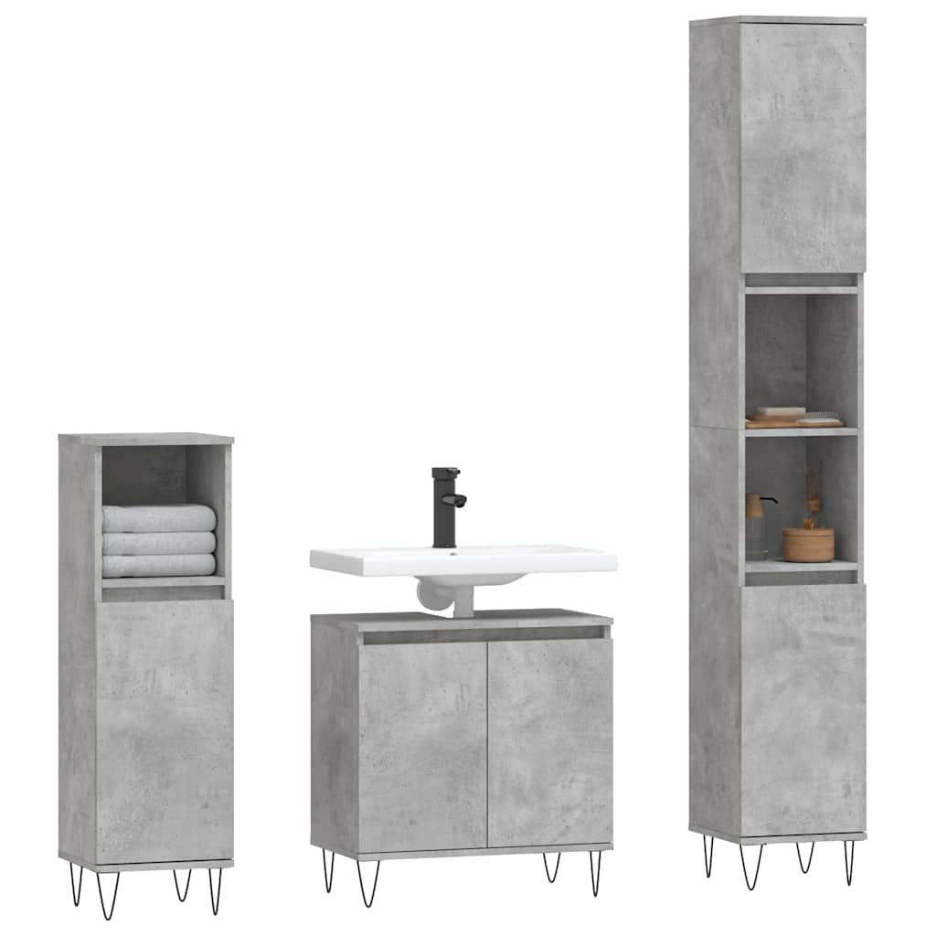 3-delige Badkamerkastenset bewerkt hout betongrijs is nu te koop bij PeponiXL, paradijselijk wonen!