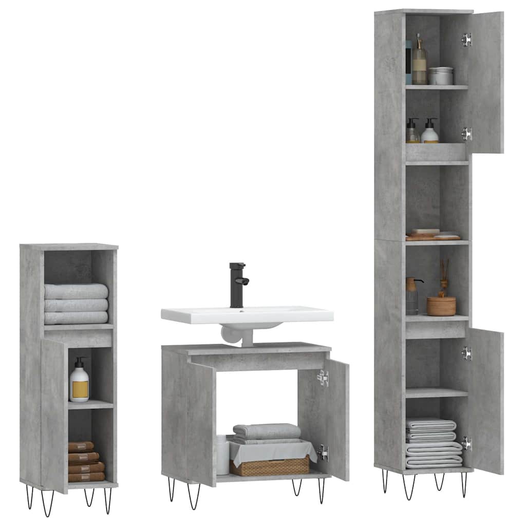 3-delige Badkamerkastenset bewerkt hout betongrijs is nu te koop bij PeponiXL, paradijselijk wonen!