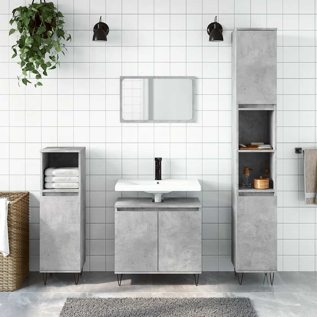 3-delige Badkamerkastenset bewerkt hout betongrijs is nu te koop bij PeponiXL, paradijselijk wonen!
