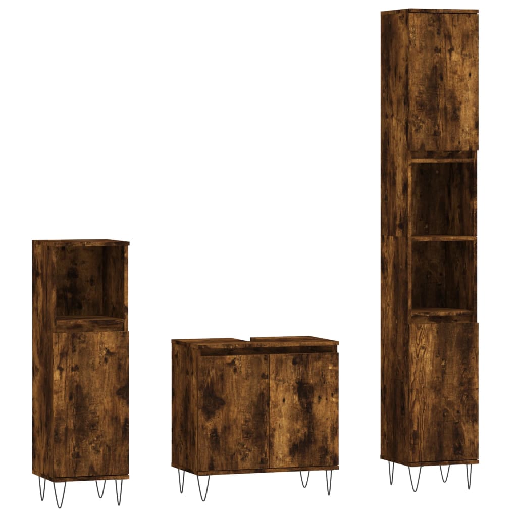 3-delige Badkamermeubelset bewerkt hout gerookt eikenkleurig is nu te koop bij PeponiXL, paradijselijk wonen!