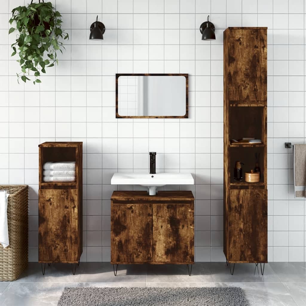 3-delige Badkamermeubelset bewerkt hout gerookt eikenkleurig is nu te koop bij PeponiXL, paradijselijk wonen!