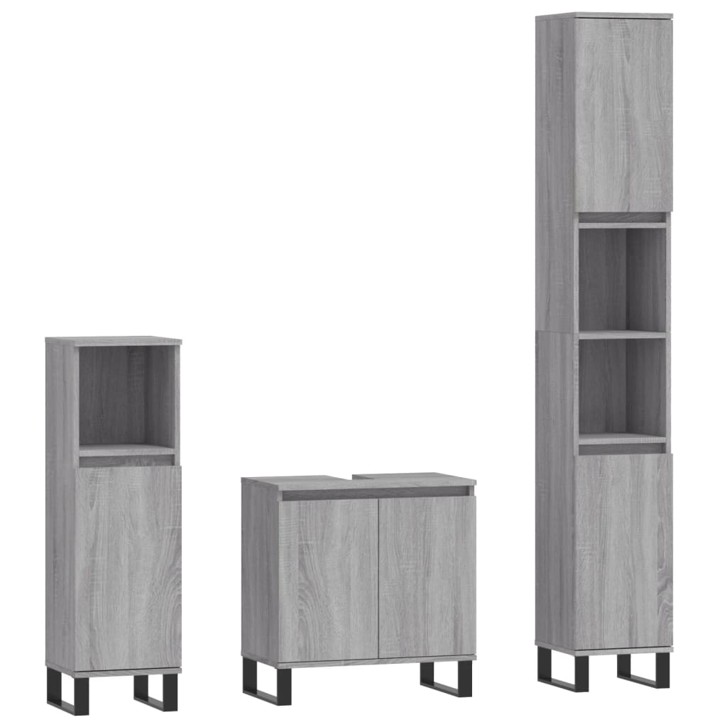 3-delige Badkamermeubelset bewerkt hout grijs sonoma eikenkleur is nu te koop bij PeponiXL, paradijselijk wonen!