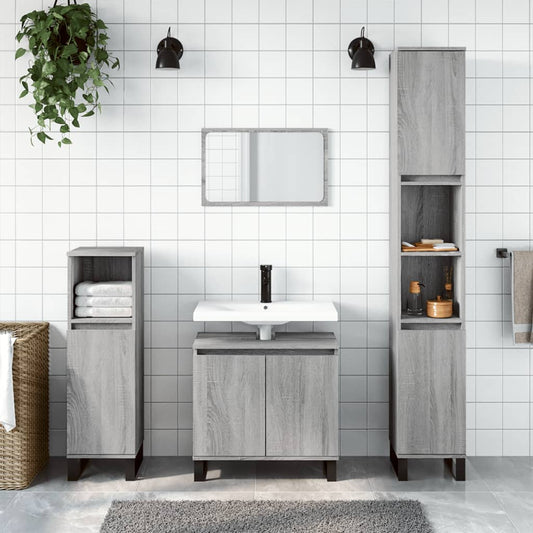 3-delige Badkamermeubelset bewerkt hout grijs sonoma eikenkleur is nu te koop bij PeponiXL, paradijselijk wonen!