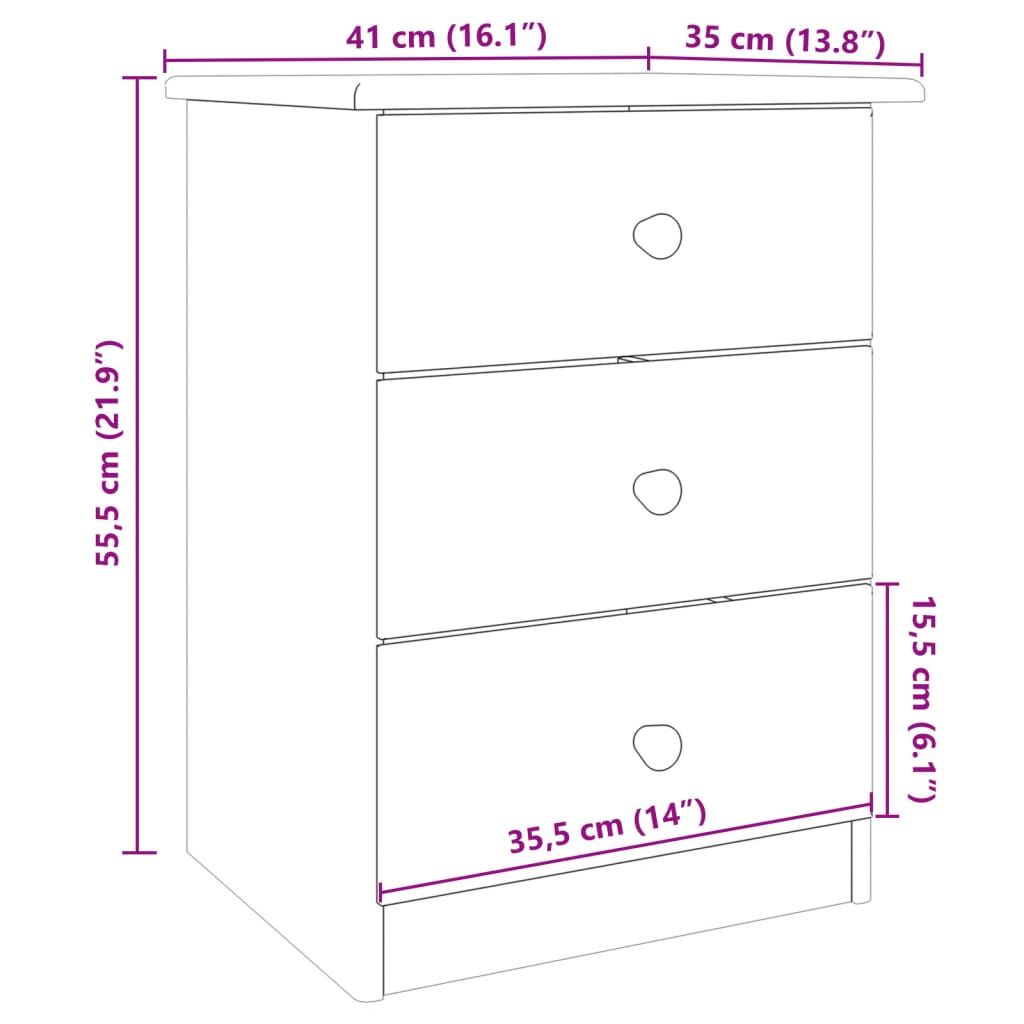 Nachtkastje ALTA 41x35x55,5 cm massief grenenhout wit is nu te koop bij PeponiXL, paradijselijk wonen!