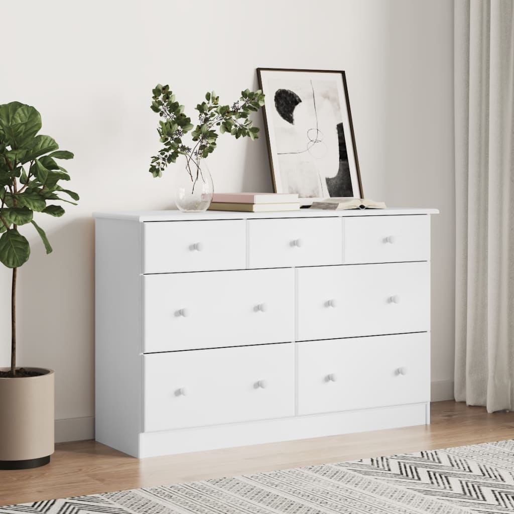 Ladekast ALTA 112x35x73 cm massief grenenhout wit is nu te koop bij PeponiXL, paradijselijk wonen!