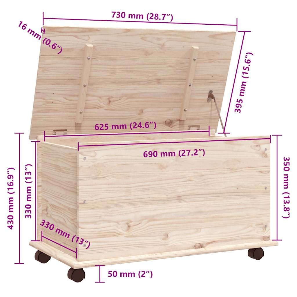 Opbergkist met wielen ALTA 73x39,5x43 cm massief grenenhout is nu te koop bij PeponiXL, paradijselijk wonen!