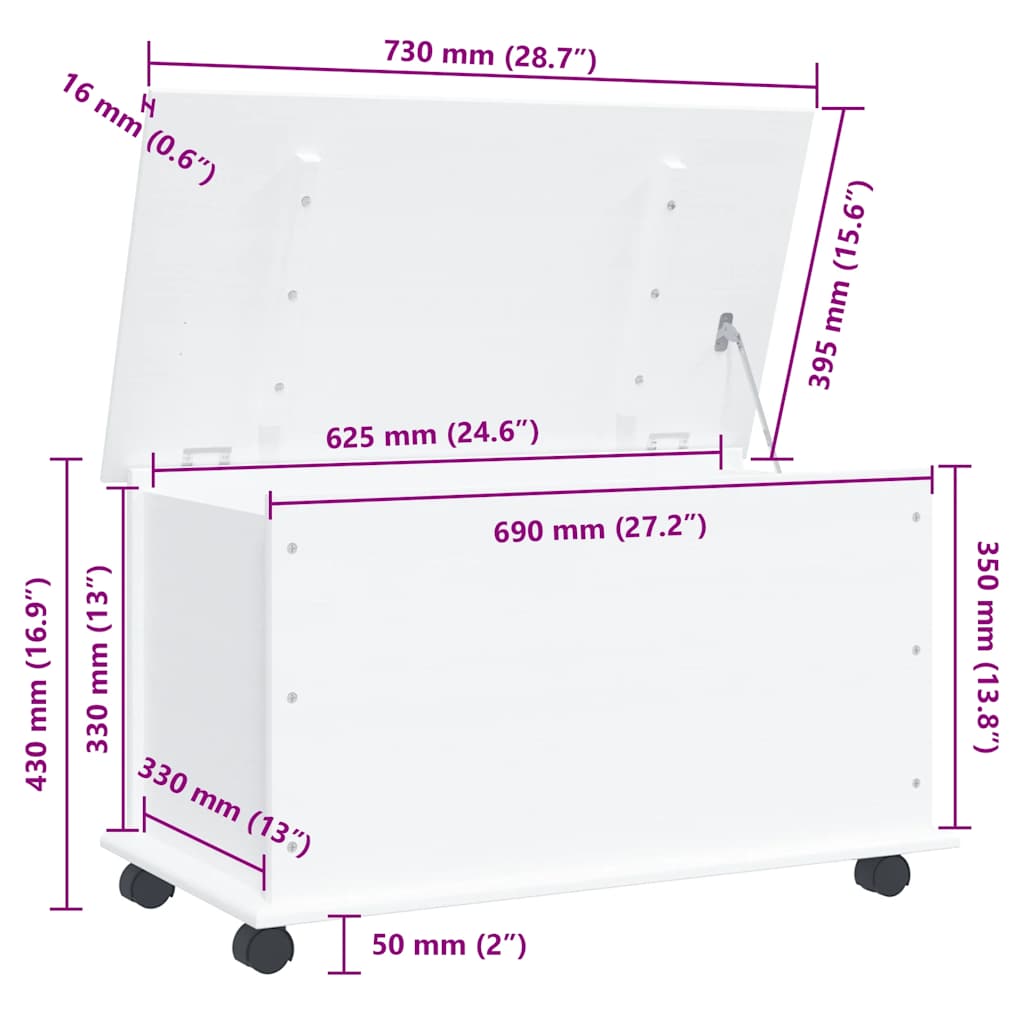 Opbergkist met wielen ALTA 73x39,5x43 cm massief grenenhout wit is nu te koop bij PeponiXL, paradijselijk wonen!