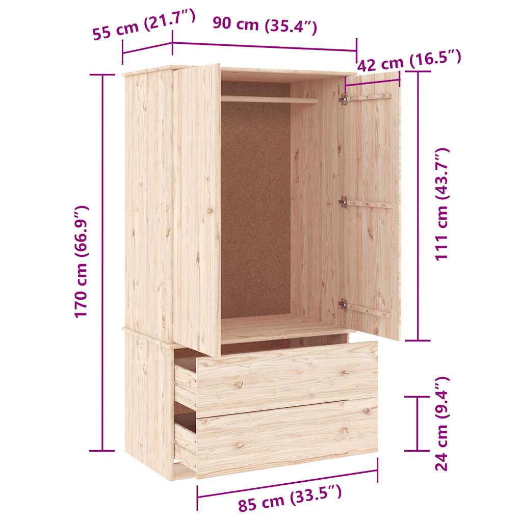 Kledingkast ALTA 90x55x170 cm massief grenenhout is nu te koop bij PeponiXL, paradijselijk wonen!
