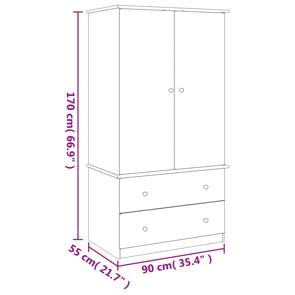 Kledingkast ALTA 90x55x170 cm massief grenenhout wit is nu te koop bij PeponiXL, paradijselijk wonen!
