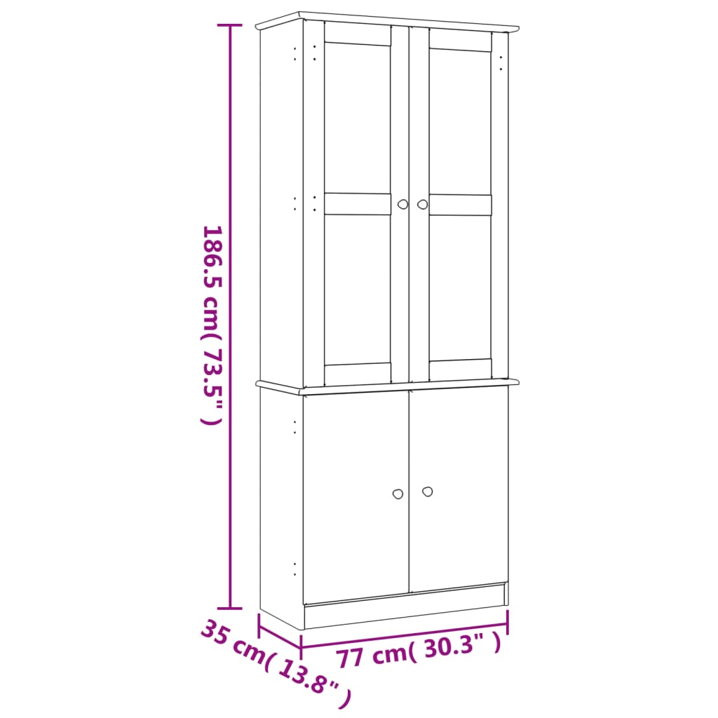 Vitrinekast ALTA 77x35x186,5 cm massief grenenhout is nu te koop bij PeponiXL, paradijselijk wonen!