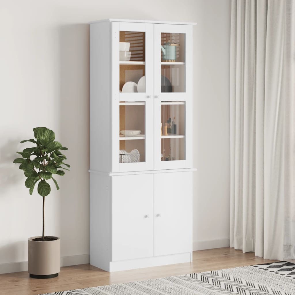 Vitrinekast ALTA 77x35x186,5 cm massief grenenhout wit is nu te koop bij PeponiXL, paradijselijk wonen!