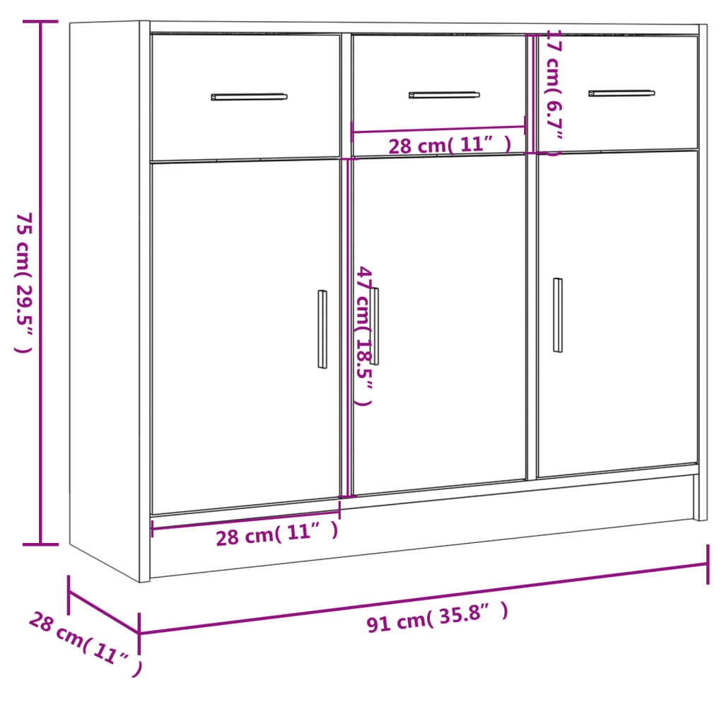 Dressoir Wit 91x28x75 cm Bewerkt Hout is nu te koop bij PeponiXL, paradijselijk wonen!
