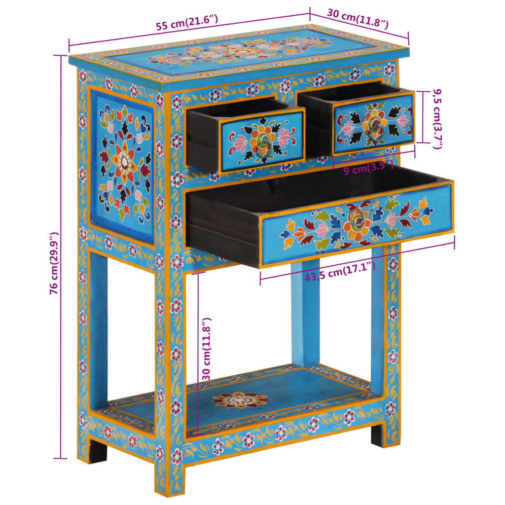 Dressoir 55x30x76 cm massief mangohout turquoise is nu te koop bij PeponiXL, paradijselijk wonen!