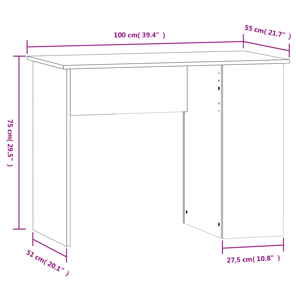 Bureau 100x55x75 cm bewerkt hout grijs sonoma eikenkleurig is nu te koop bij PeponiXL, paradijselijk wonen!