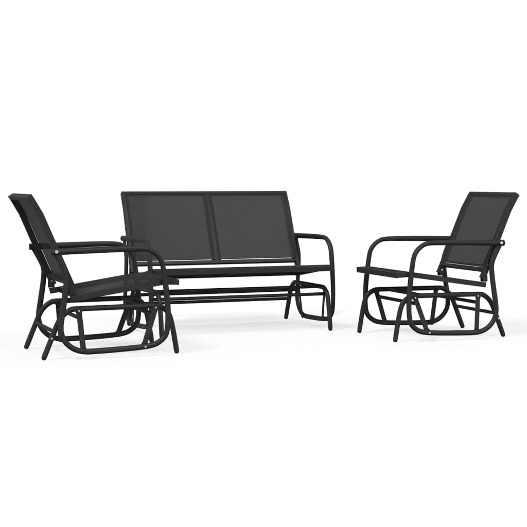 3-delige Loungeset schommel aluminium textileen zwart is nu te koop bij PeponiXL, paradijselijk wonen!