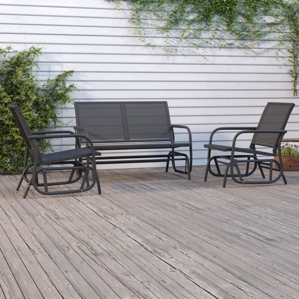 3-delige Loungeset schommel aluminium textileen zwart is nu te koop bij PeponiXL, paradijselijk wonen!