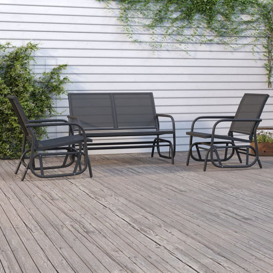 3-delige Loungeset schommel aluminium textileen zwart is nu te koop bij PeponiXL, paradijselijk wonen!