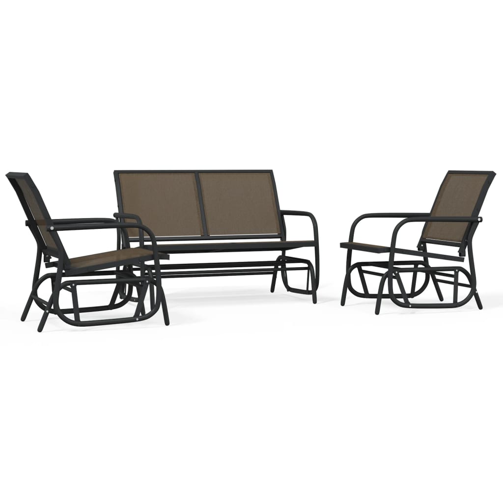 3-delige Loungeset schommel aluminium textileen zwart