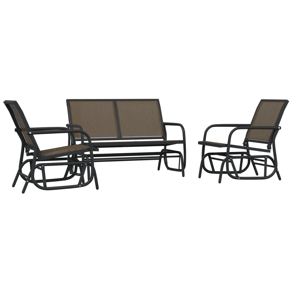 3-delige Loungeset schommel aluminium textileen zwart