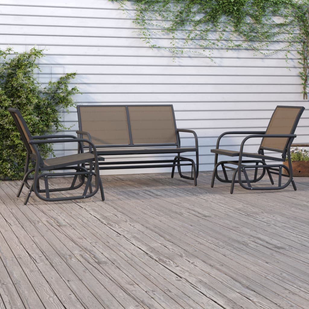 3-delige Loungeset schommel aluminium textileen zwart