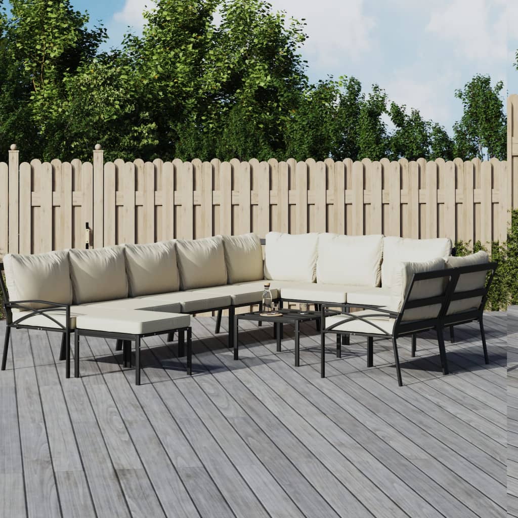 11-delige Loungeset met kussens staal zandkleurig is nu te koop bij PeponiXL, paradijselijk wonen!