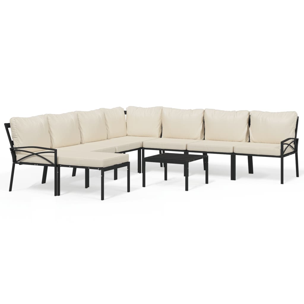9-delige Loungeset met kussens staal zandkleurig is nu te koop bij PeponiXL, paradijselijk wonen!