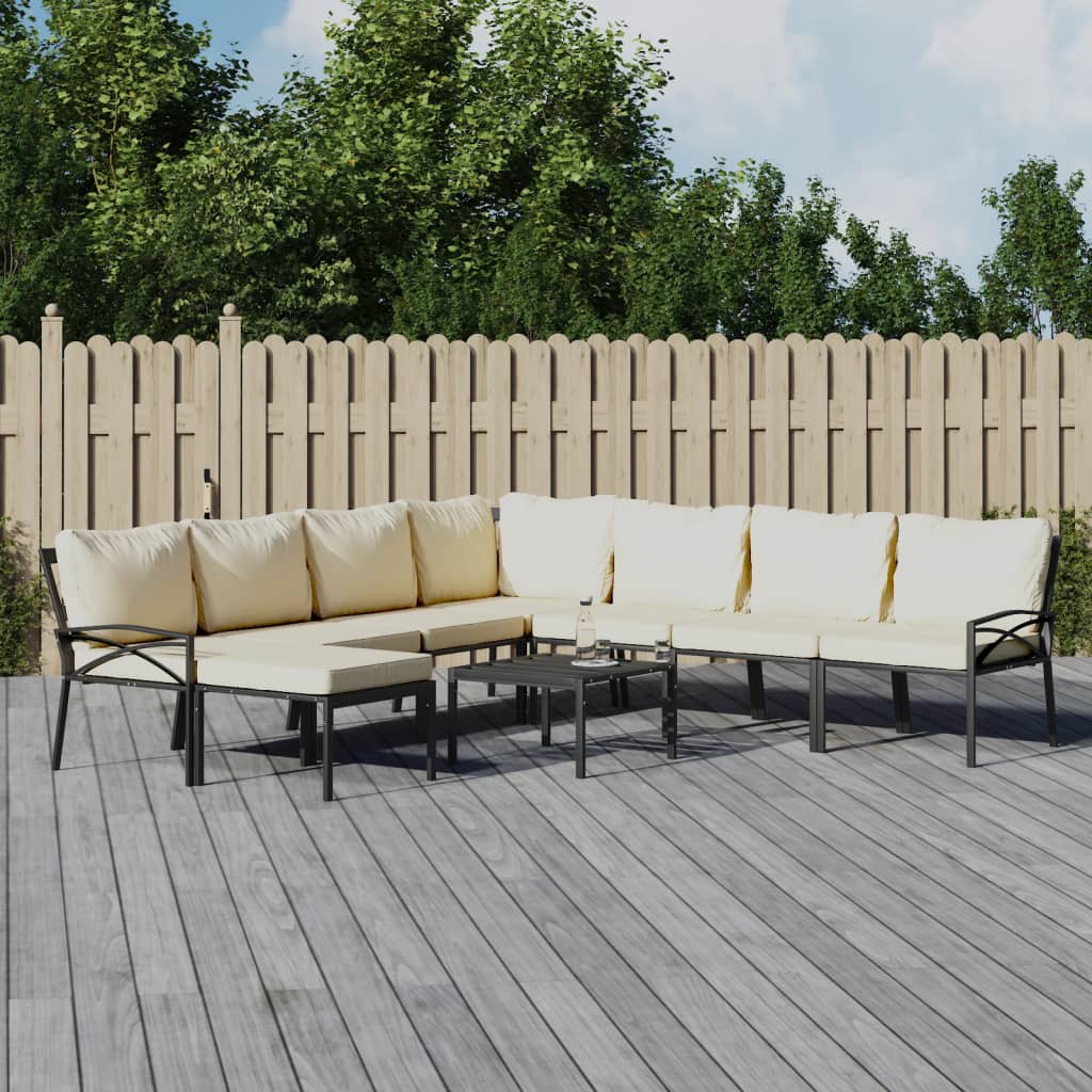 9-delige Loungeset met kussens staal zandkleurig is nu te koop bij PeponiXL, paradijselijk wonen!