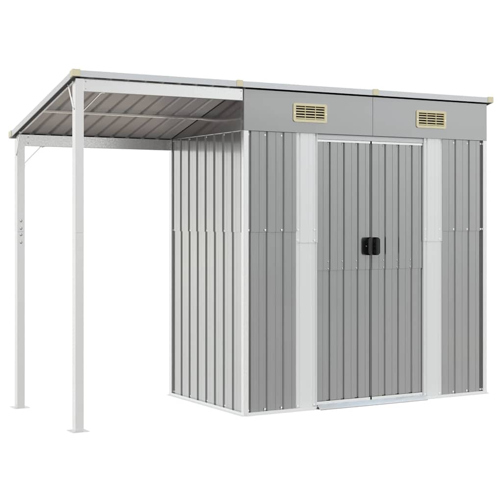 Tuinhuis met verlengd dak lichtgrijs 277x107x181 cm staal is nu te koop bij PeponiXL, paradijselijk wonen!
