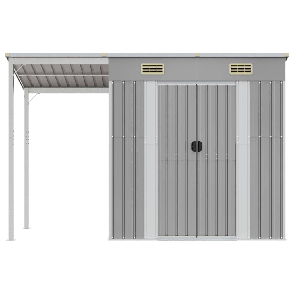 Tuinhuis met verlengd dak lichtgrijs 277x107x181 cm staal is nu te koop bij PeponiXL, paradijselijk wonen!
