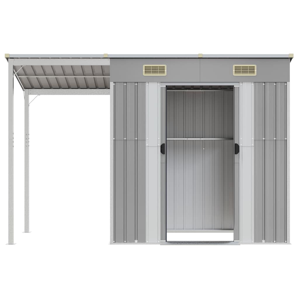 Tuinhuis met verlengd dak lichtgrijs 277x107x181 cm staal is nu te koop bij PeponiXL, paradijselijk wonen!
